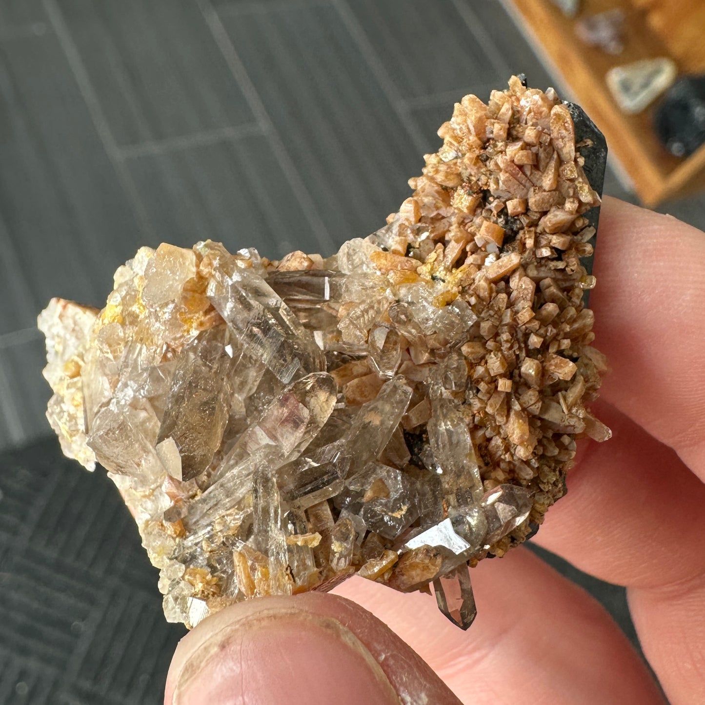 Miniature Sized Zircon on Smoky Quartz with Aegirine from Mount Malosa, Malawi