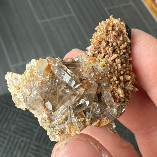 Miniature Sized Zircon on Smoky Quartz with Aegirine from Mount Malosa, Malawi