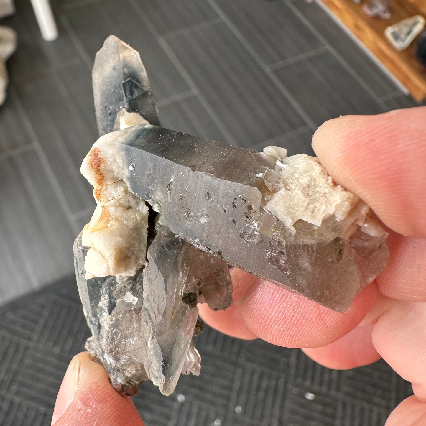 Miniature Sized Magnesioriebeckite Included Blue Quartz with Microcline Feldspar and Aegirine from Mount Malosa, Malawi