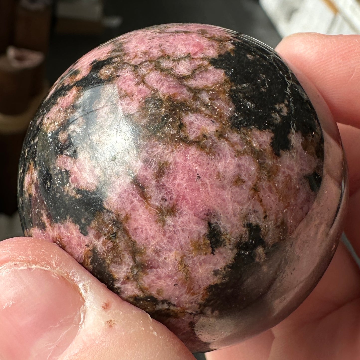 4.80cm Pink and Black Rhodonite Sphere from Brazil