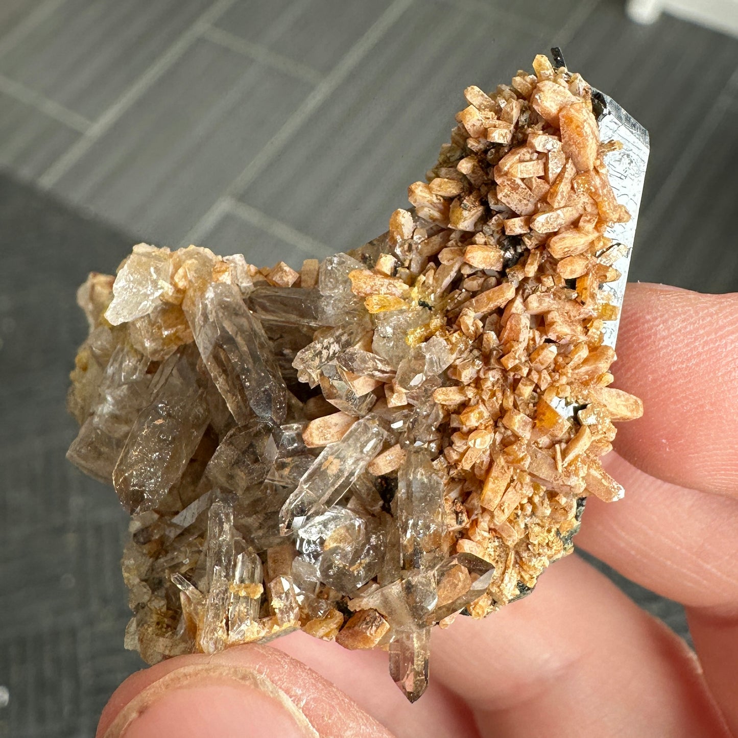 Miniature Sized Zircon on Smoky Quartz with Aegirine from Mount Malosa, Malawi