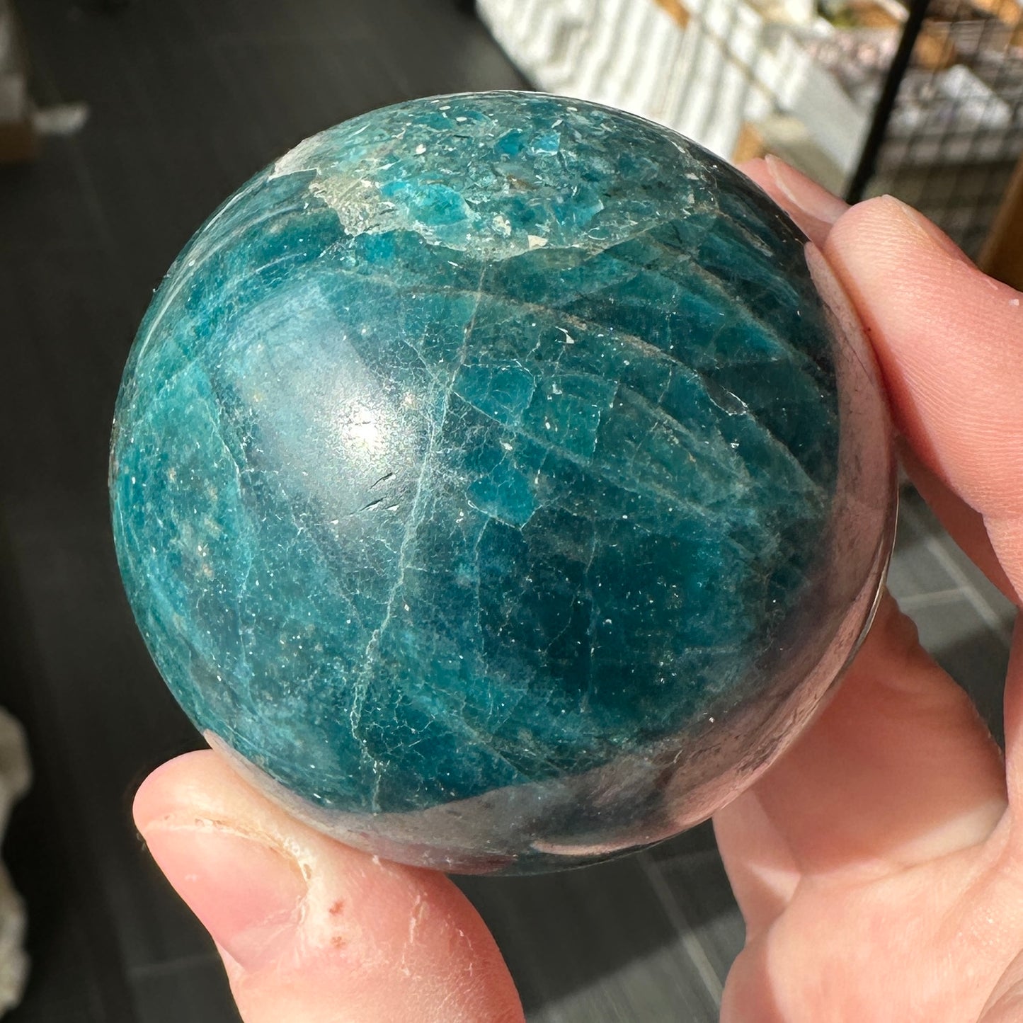 Stunning 5.50cm Cats Eye Electric Blue Apatite Sphere from Brazil