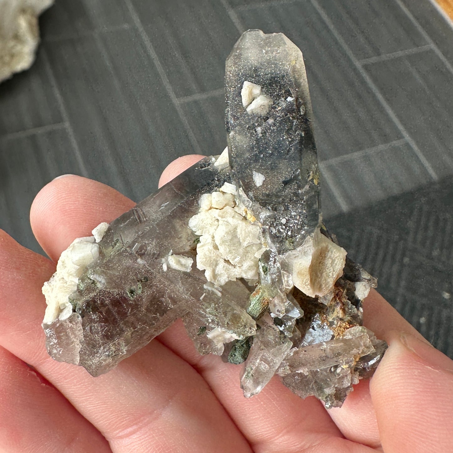 Miniature Sized Magnesioriebeckite Included Blue Quartz with Microcline Feldspar and Aegirine from Mount Malosa, Malawi