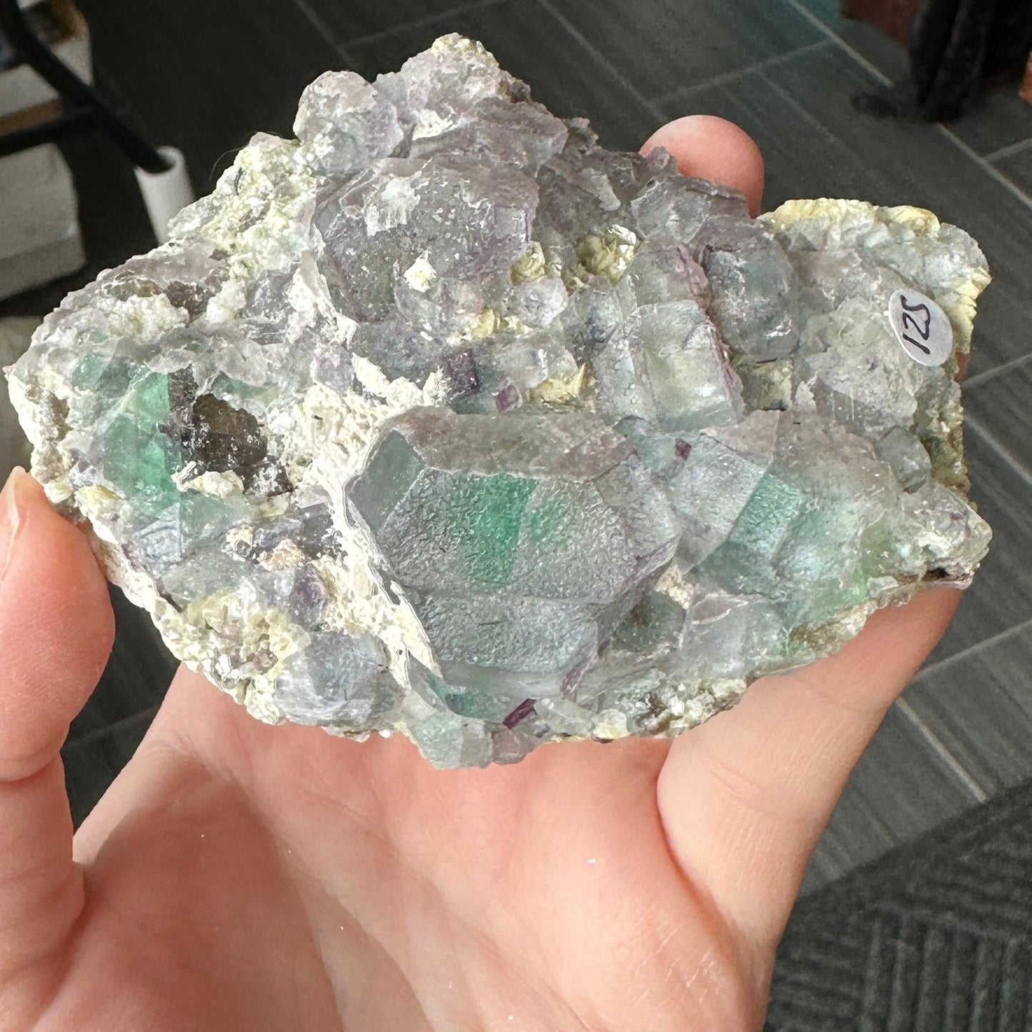 Cabinet Size Green and Purple Fluorite on Feldspar with Hyalite Opal from Erongo Mountain, Namibia
