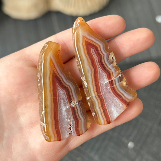 Malawi Banded Agate Orange and Red Polished Pair of Slabs 61g