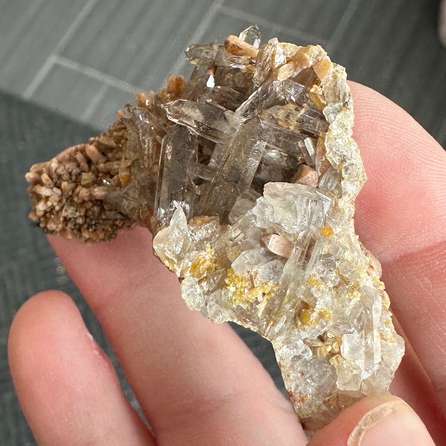 Miniature Sized Zircon on Smoky Quartz with Aegirine from Mount Malosa, Malawi