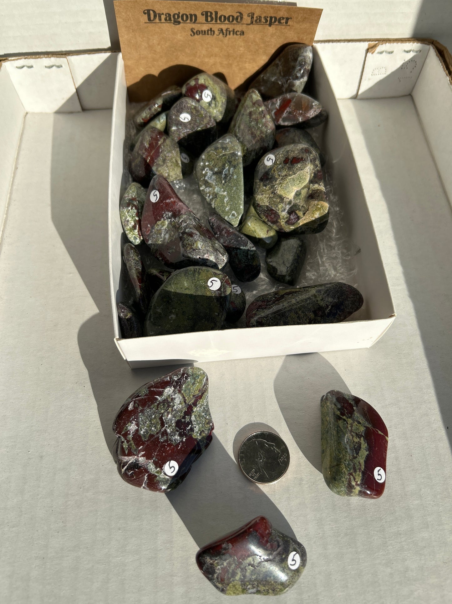 Medium sized Tumbled Dragons Blood Jasper Stone from South Africa