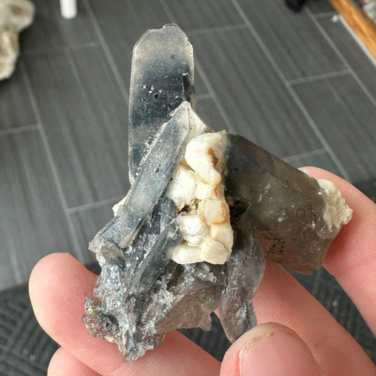 Miniature Sized Magnesioriebeckite Included Blue Quartz with Microcline Feldspar and Aegirine from Mount Malosa, Malawi