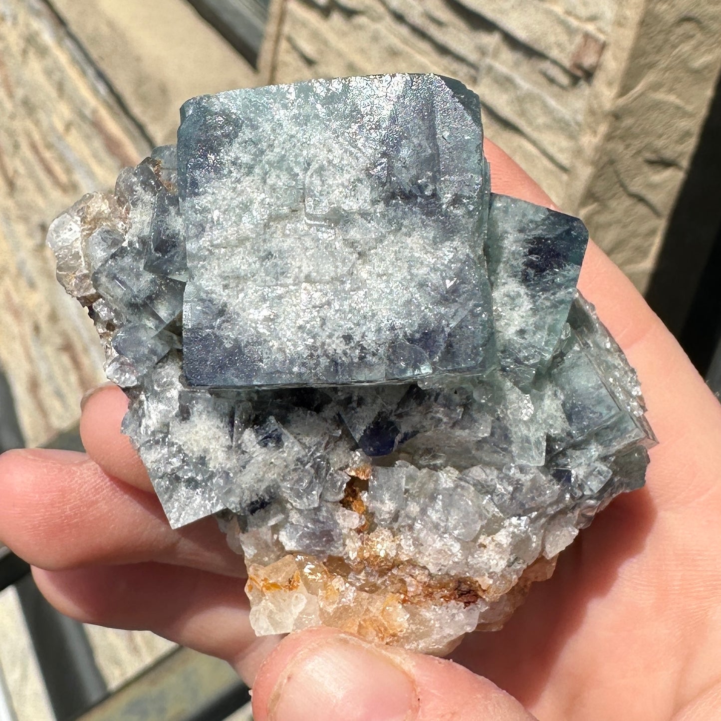 Cabinet Size Green-Blue Daylight UV Reactive Fluorite with Quartz from the  Hidden Forest Pocket, Diana Maria Mine, UK
