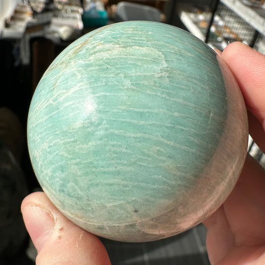 Vibrant 6.15cm Blue Green Amazonite Sphere from Brazil