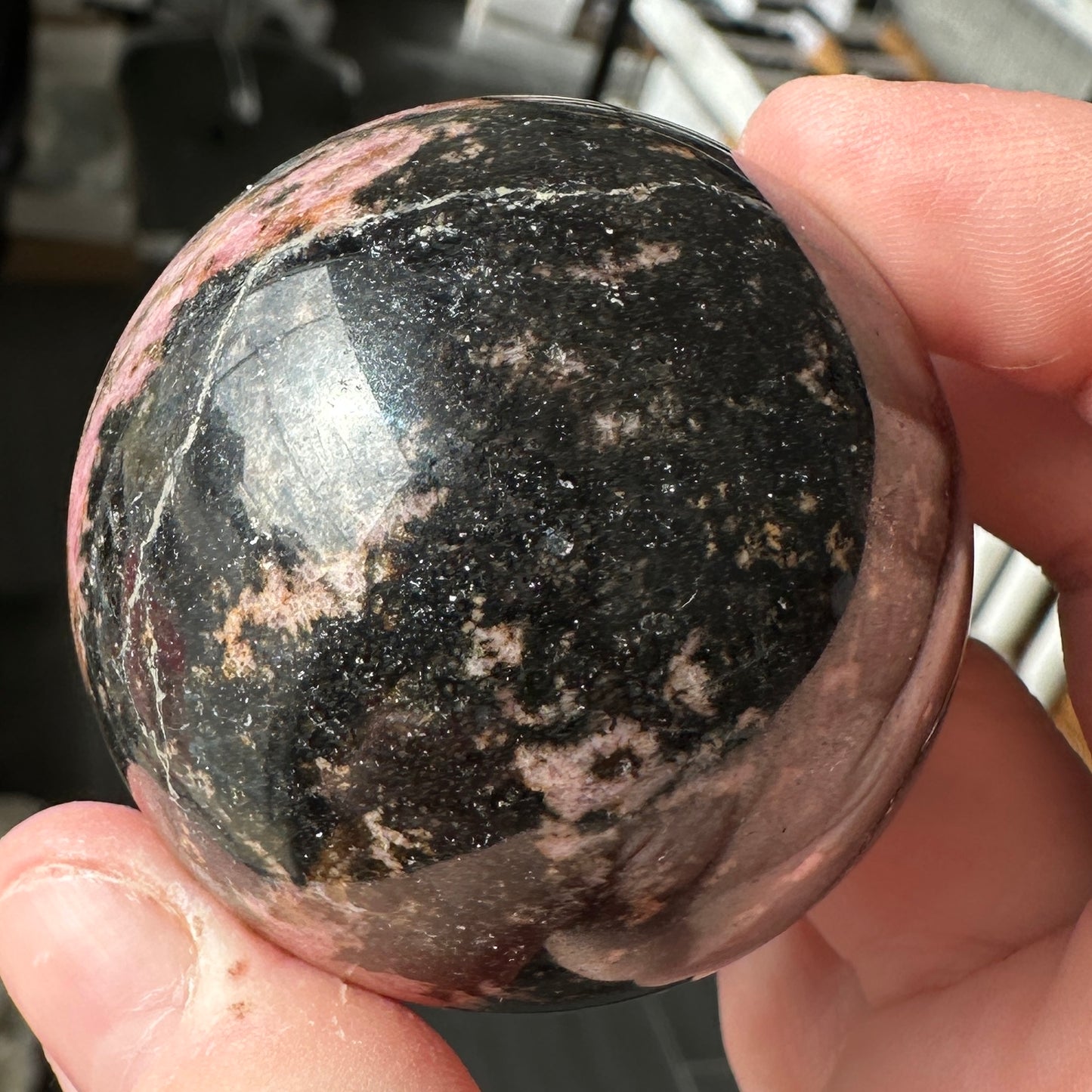 4.80cm Pink and Black Rhodonite Sphere from Brazil