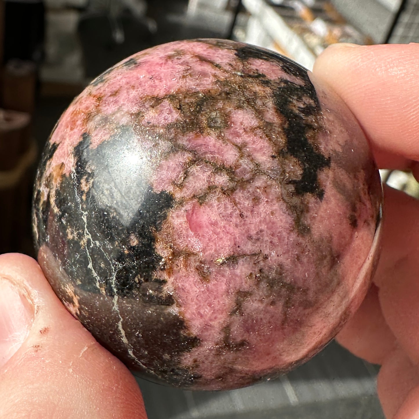 4.80cm Pink and Black Rhodonite Sphere from Brazil