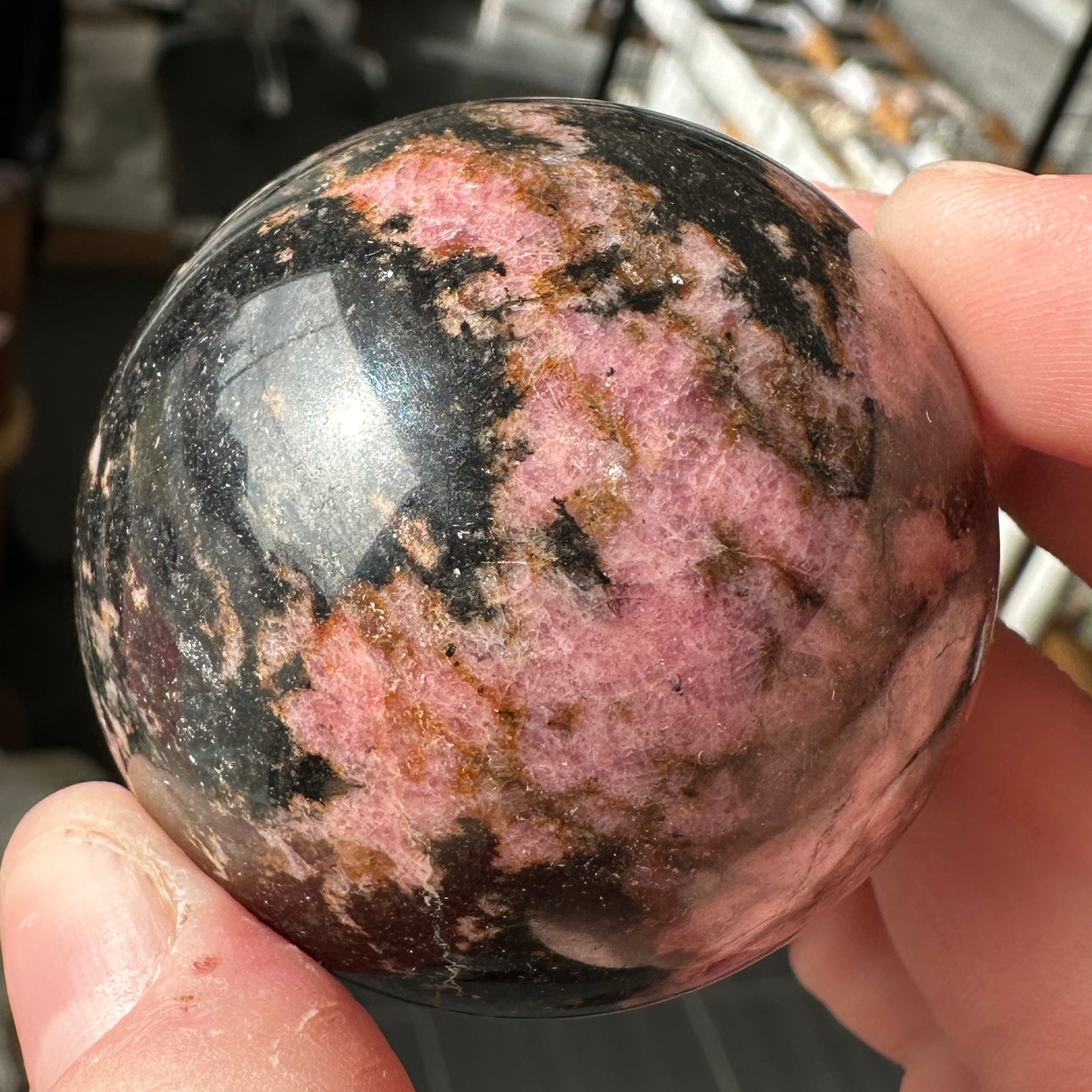 4.80cm Pink and Black Rhodonite Sphere from Brazil