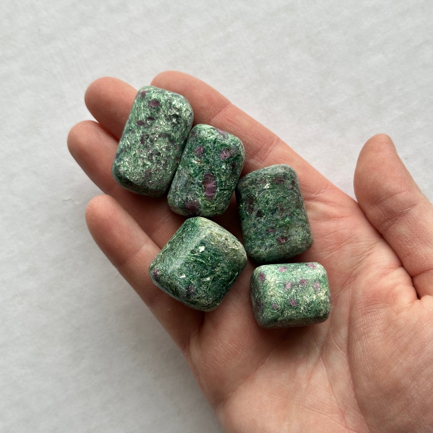 Medium Tumbled Pink and Green Ruby in Fuchsite from India