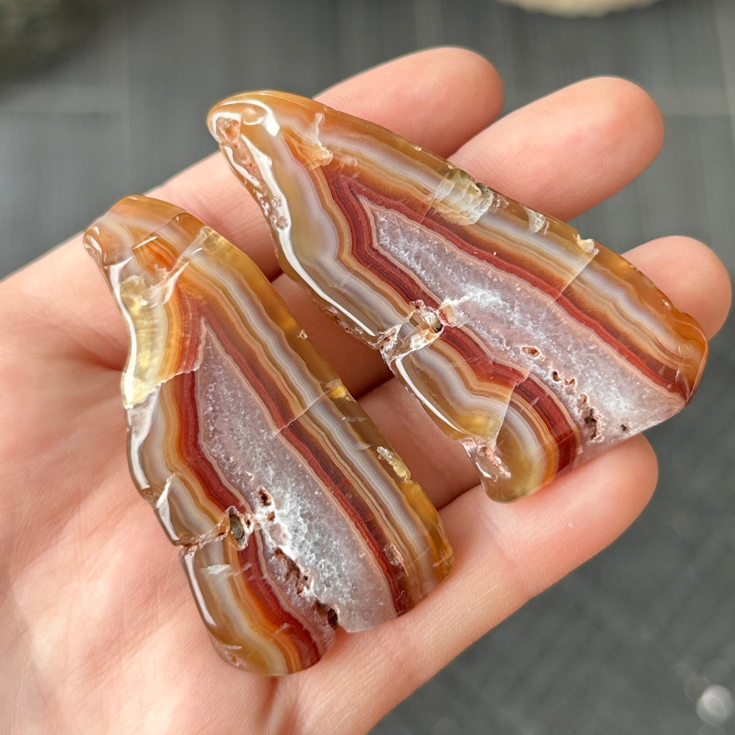 Malawi Banded Agate Orange and Red Polished Pair of Slabs 61g