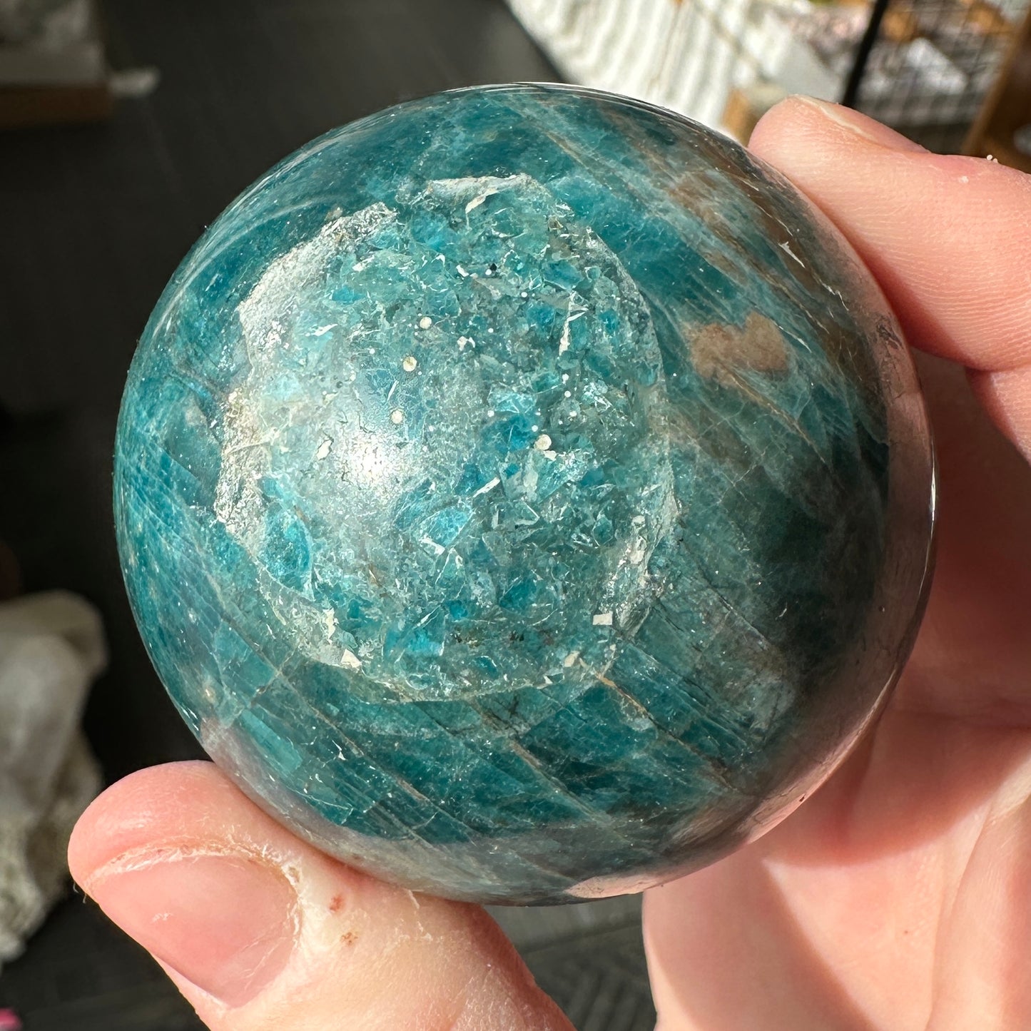 Stunning 5.50cm Cats Eye Electric Blue Apatite Sphere from Brazil
