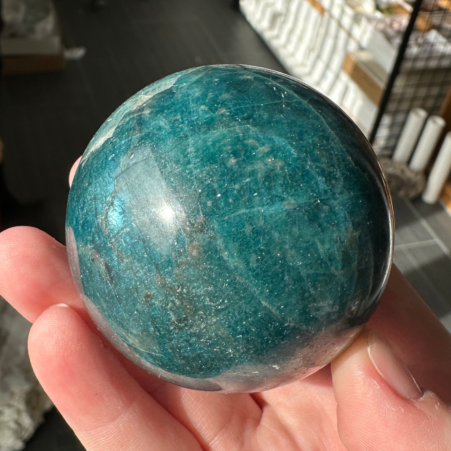 Stunning 5.50cm Cats Eye Electric Blue Apatite Sphere from Brazil