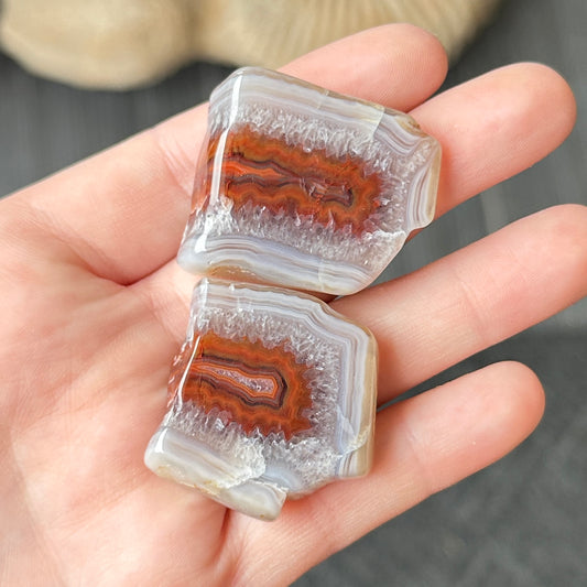 Malawi Banded Agate Orange and Red Polished Pair of Slabs 36g