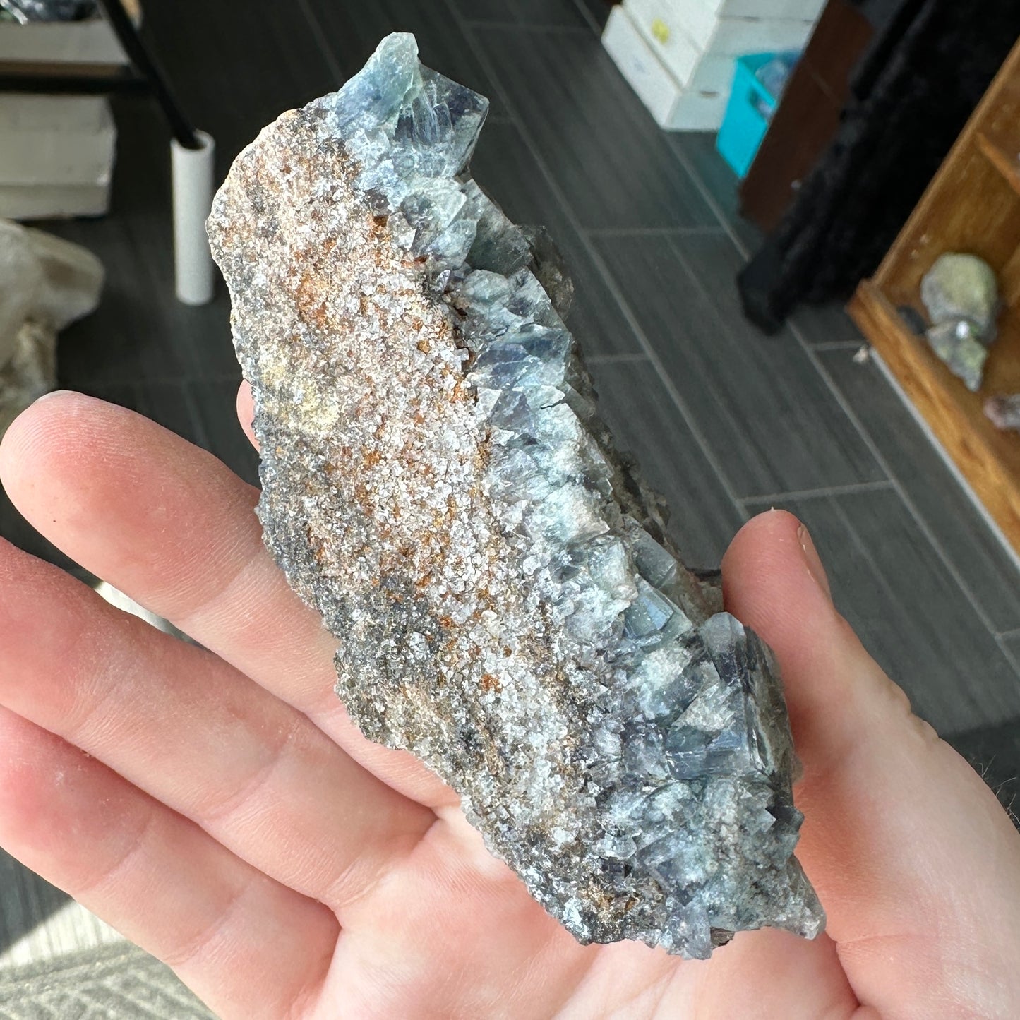 Cabinet Size Green-Blue Daylight UV Reactive Fluorite with Quartz from the  Hidden Forest Pocket, Diana Maria Mine, UK