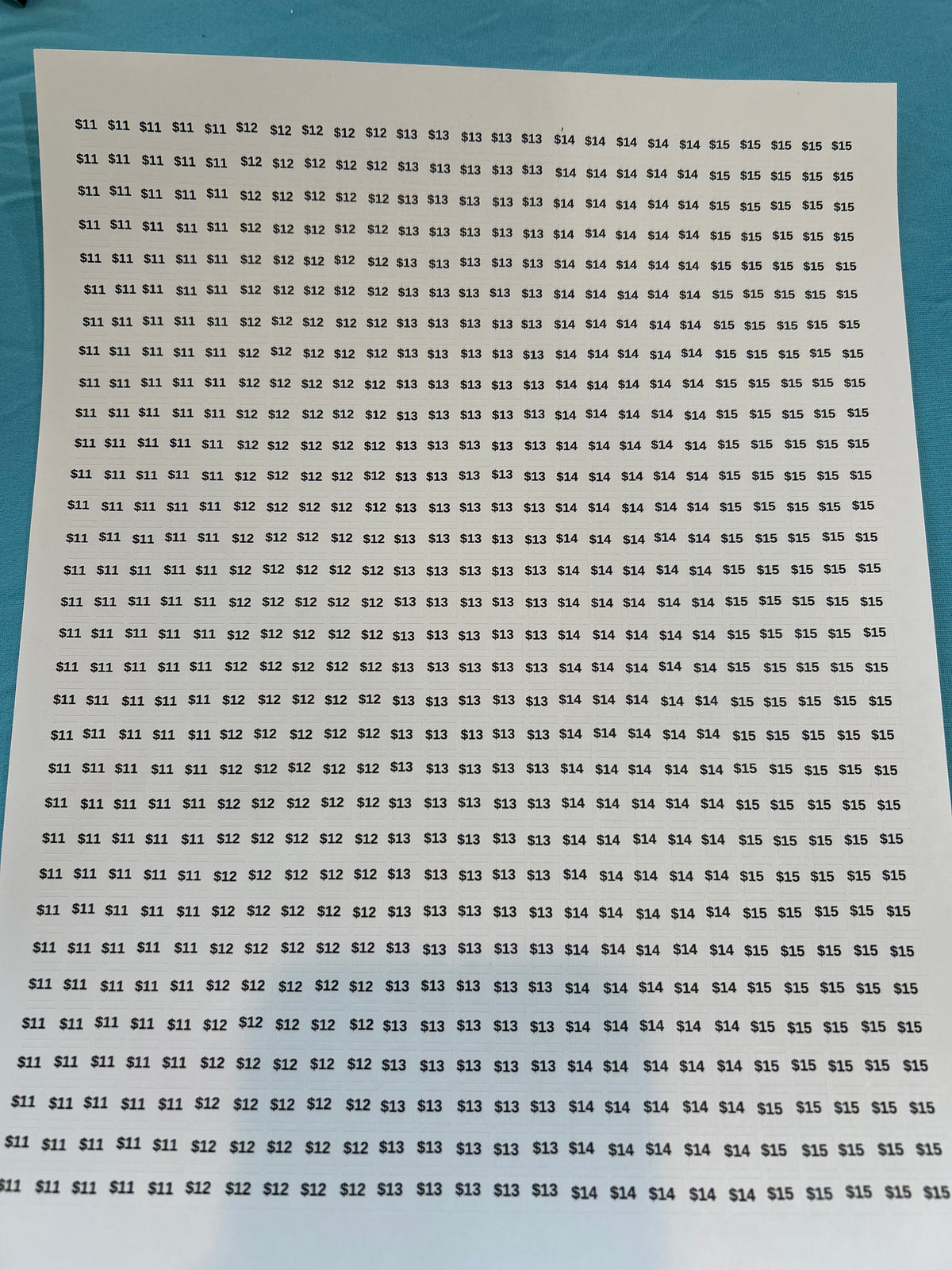 Price Sticker Sheet / $11-15
