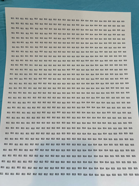Price Sticker Sheet / $11-15