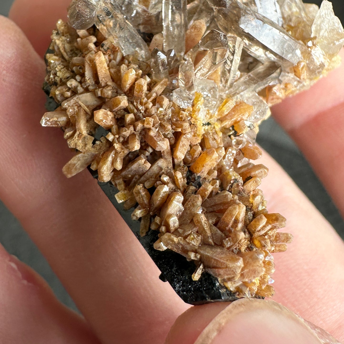 Miniature Sized Zircon on Smoky Quartz with Aegirine from Mount Malosa, Malawi