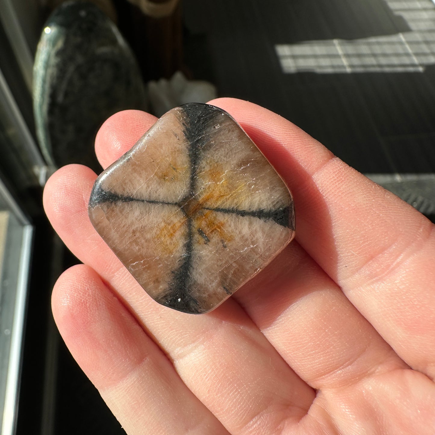 21.80g Andalusite var. Chiastolite Polished Fairy Cross Stone from Spain